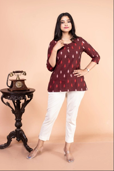 Maroon Ikkat Short Top -Ramdhanu