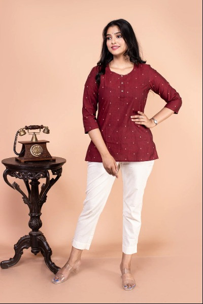 Red Handloom Short Top -Ramdhanu