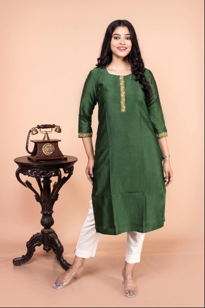 Green Chanderi Silk Kurta -Ramdhanu