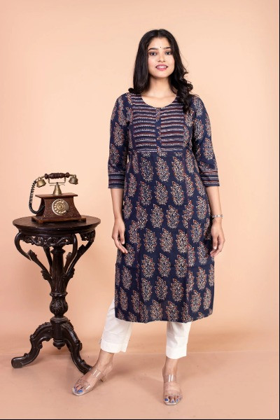 Indigo Ajrak Kurti -Ramdhanu