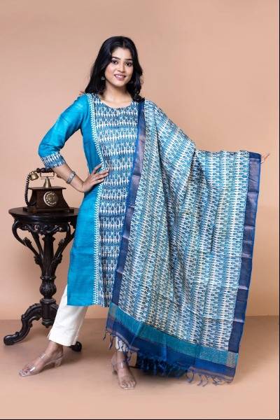 Firozi Pure Silk Dupatta (Dupatta Only) -Ramdhanu