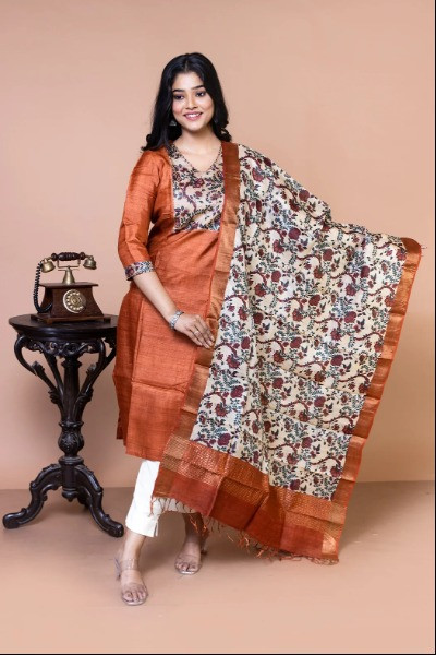 Rust Pure Tussar Silk Dupatta (Dupatta Only) -Ramdhanu