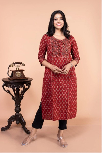 Red Ajrak Kurti -Ramdhanu