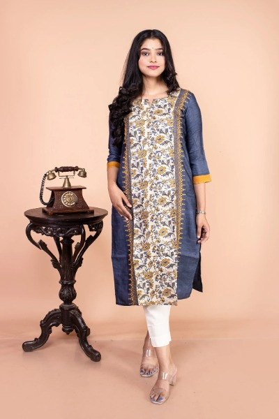 Bluish Grey Tussar Silk Kurta -Ramdhanu