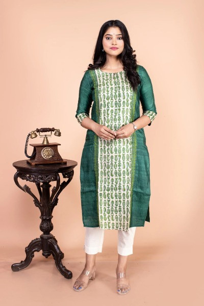 Green Tussar Silk Kurta -Ramdhanu