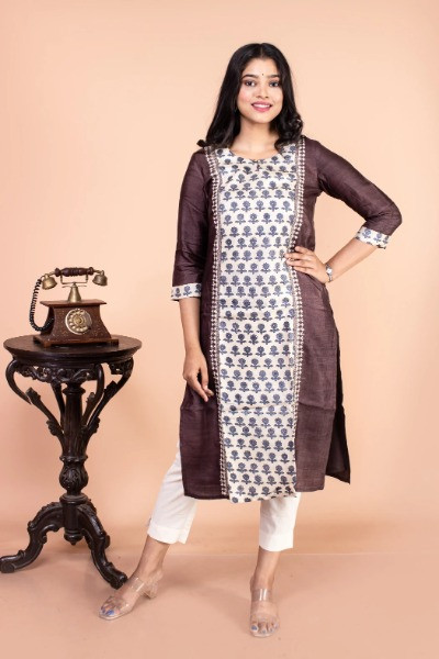 Printed Tussar Silk Kurta -Ramdhanu