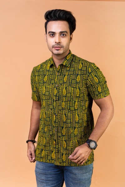 Green Mens Half Shirt -Ramdhanu