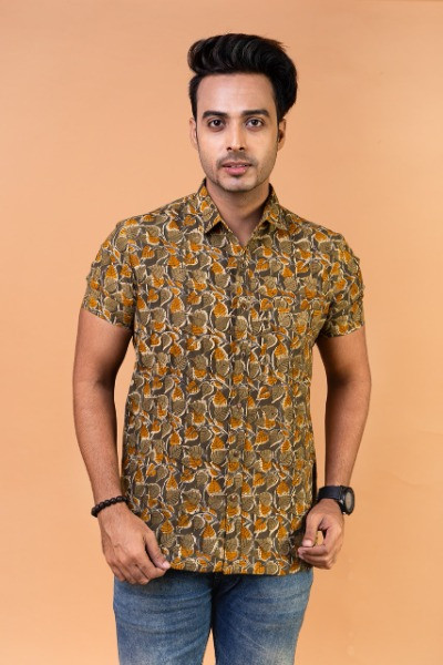 Brown Kalamkari Mens Half Shirt -Ramdhanu