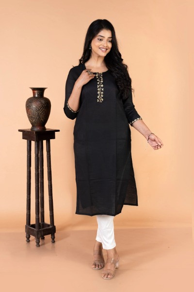 Black Cotton Silk Kurta -Ramdhanu