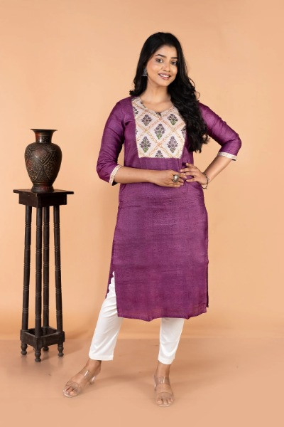 Purple Tussar Silk Kurta -Ramdhanu