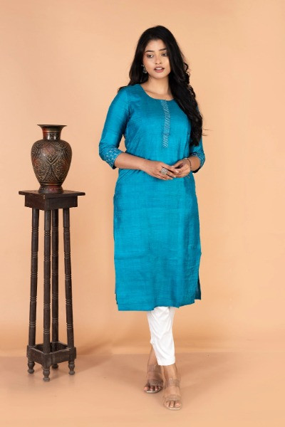 Blue Tussar Silk Kurta -Ramdhanu