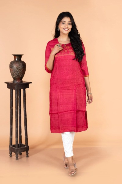 Red Tussar Silk Kurta -Ramdhanu