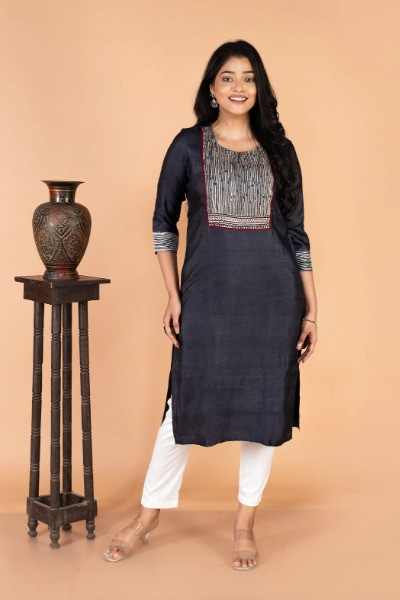 Black Tussar Silk Kurta -Ramdhanu