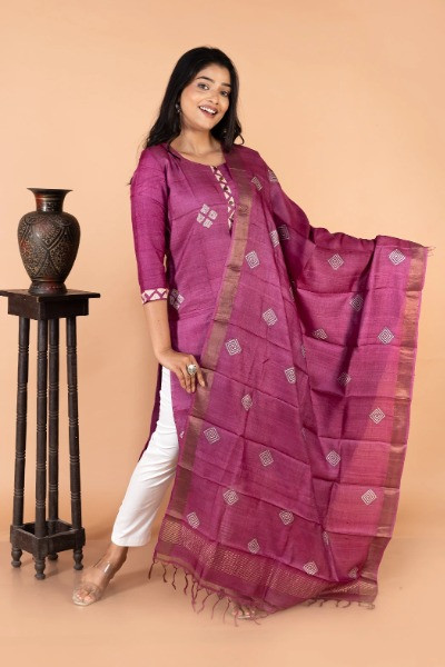 Mauve Printed Tussar Dupatta (Dupatta Only) -Ramdhanu