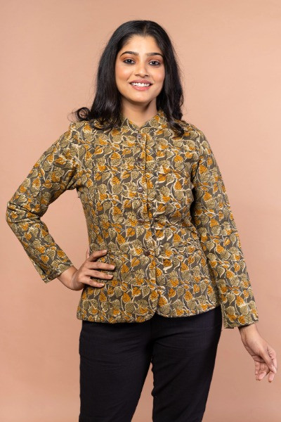 Green Kalamkari Full Sleeves Jacket -Ramdhanu