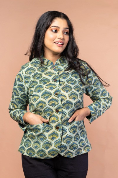 Indigo Cotton Full Sleeves Jacket -Ramdhanu