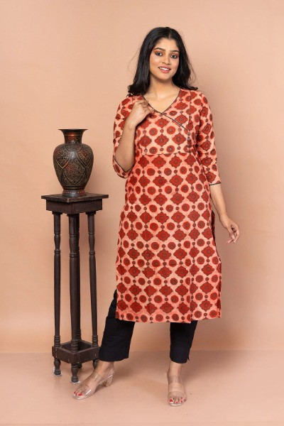 RED and BLACK BAGRU AJRAKH KURTI -Ramdhanu