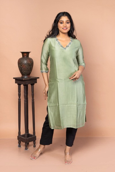 Pista Green Chanderi Silk Kurta -Ramdhanu