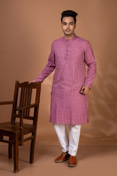 Bagru Hand Block Printed Mens Long Kurta -Ramdhanu