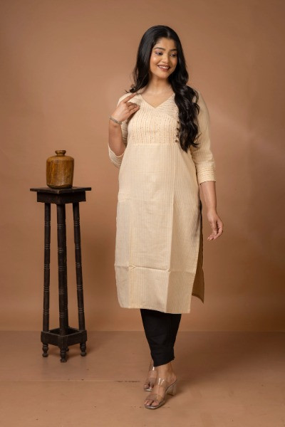 COTTON STRIPE WITH ANGARAKHA KANTHA YOKE KURTA -Ramdhanu