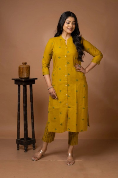 Yellow Handloom Cotton Kurta Extended -Ramdhanu