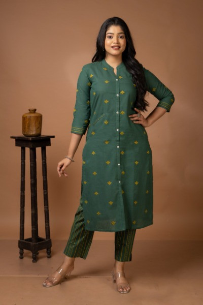 Green Handloom Cotton Kurta Extended -Ramdhanu