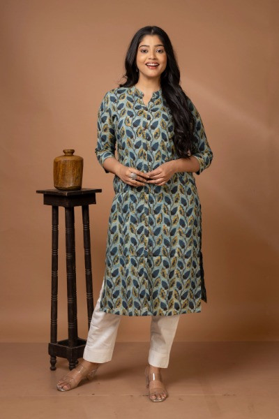 Hand Block Printed Bagru Ajrak Kurta Extended -Ramdhanu