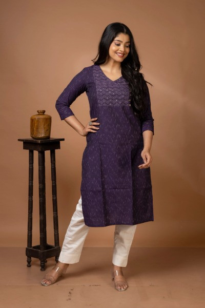 Mouve Ikkat kurti with Angrakha Yoke Extended -Ramdhanu